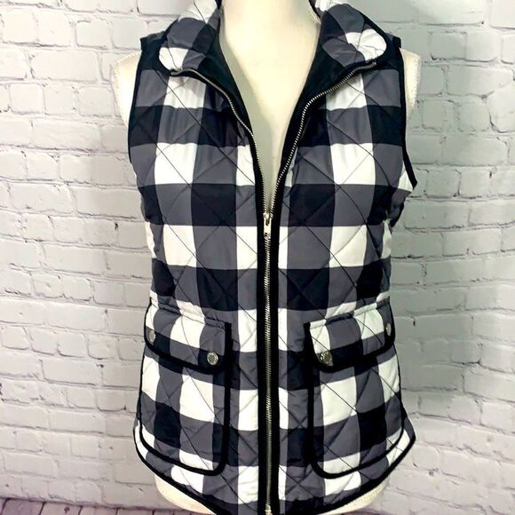 Aspen Black White Check Puffer Vest - S - Picture 1 of 8